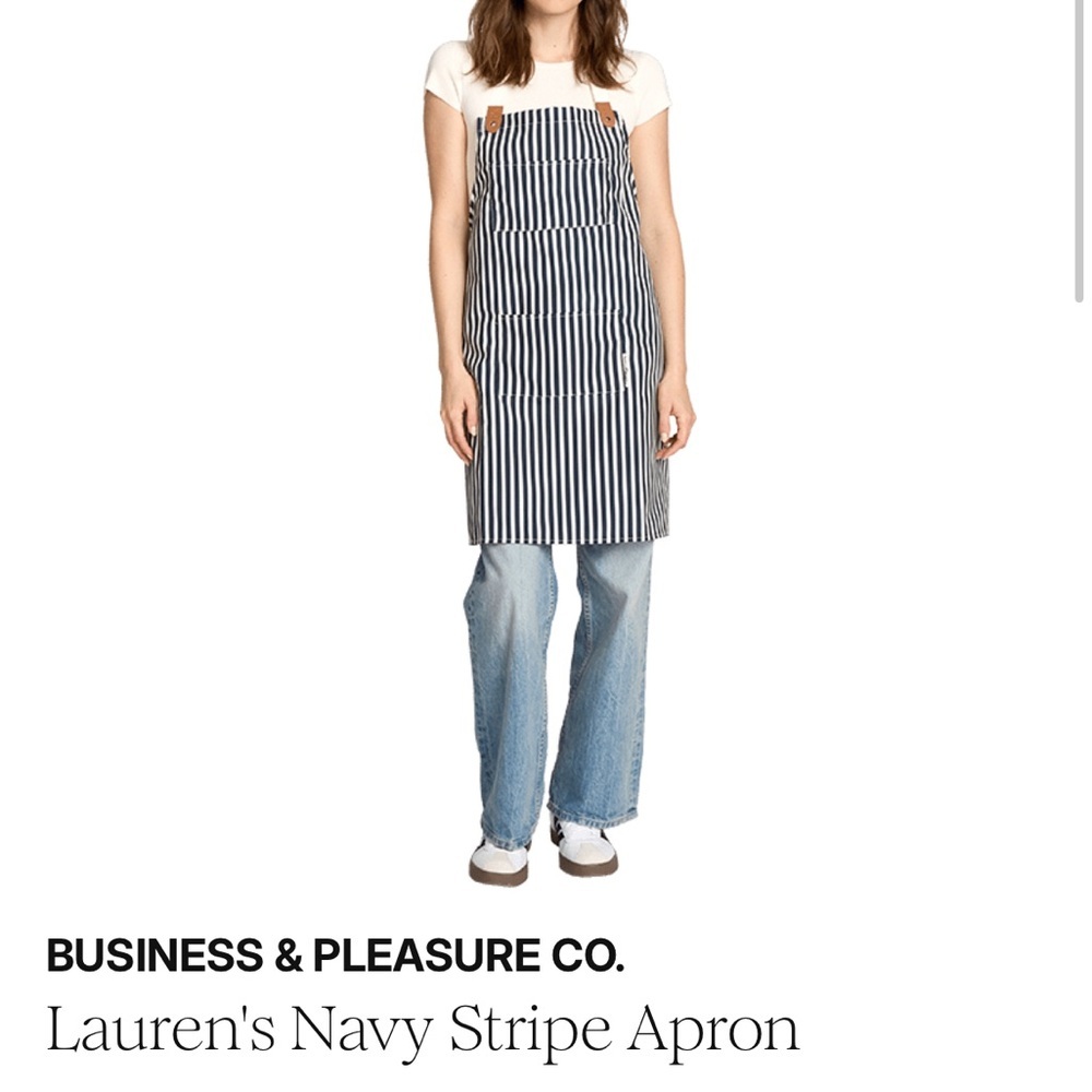 NWT Business & Pleasure Co. Lauren’s Navy Stripe Apron w/ Leather Strap Details